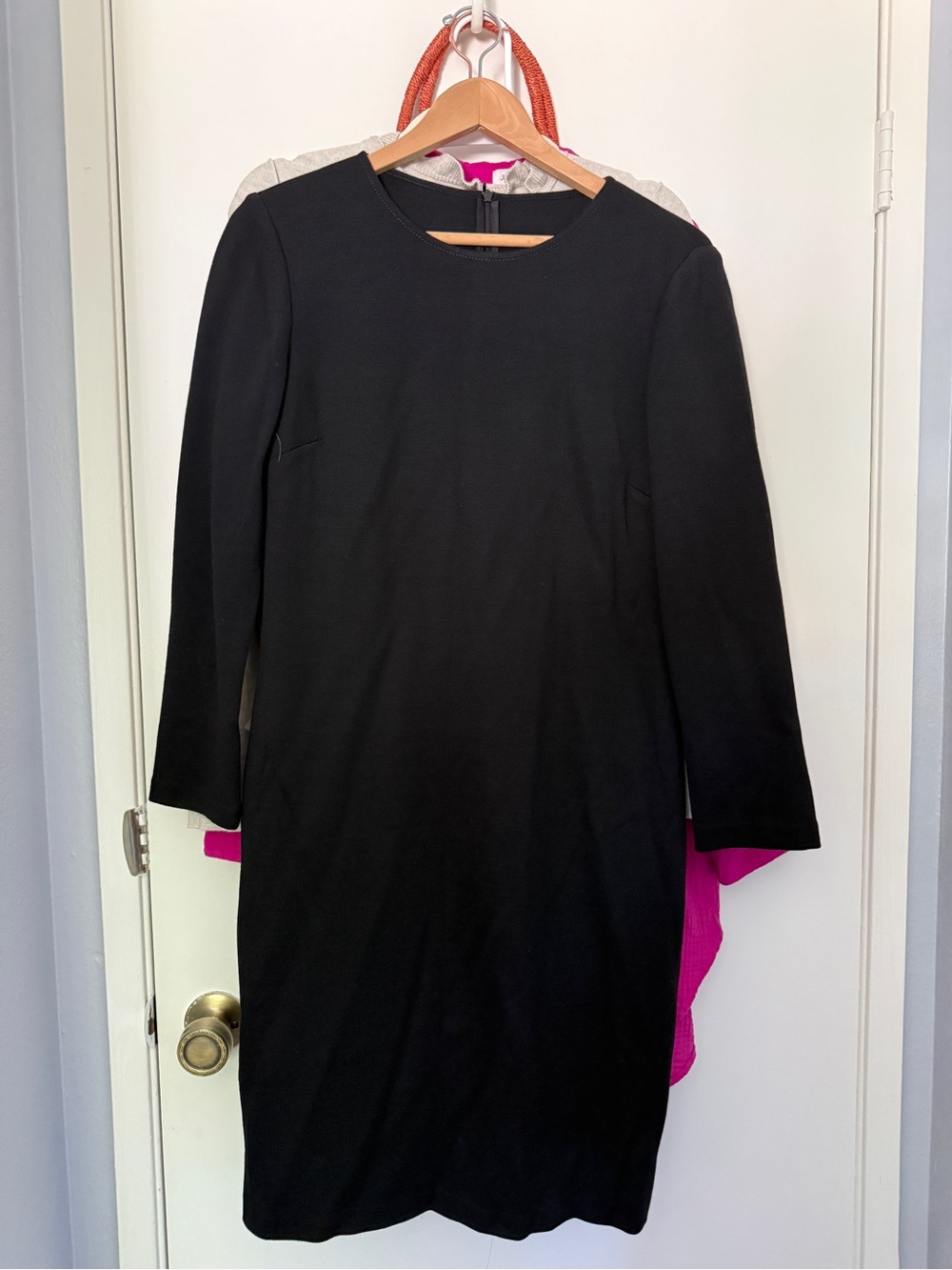 St. John Black Long Sleeve Ponte Sheath Dress